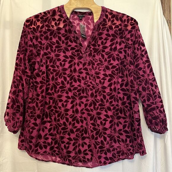 torrid Tops - Torrid Womens Size 2X Top Purple Velvet Sheer Floral‎ Blouse Burgundy LS NWT